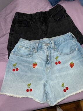 Old Navy Light Blue Denim Shorts with Embroidered Fruit